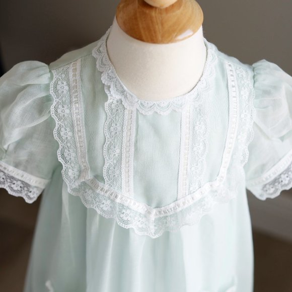 RARE Vintage Heirloom 1970's Gunne Sax Girls Dress Size 4/5 Mint Green GORGEOUS - Picture 4 of 10